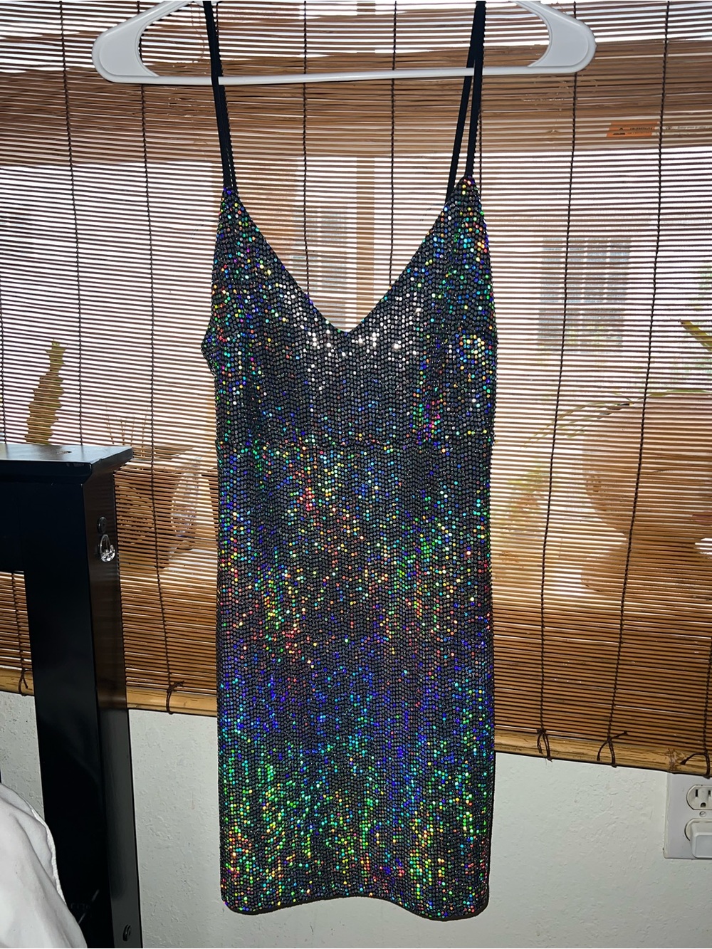 Charlotte Russe Black Iridescent Sequin Slip Mini Dress